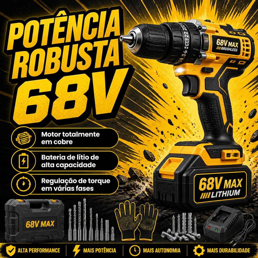 Kit Parafusadeira Furadeira 68V